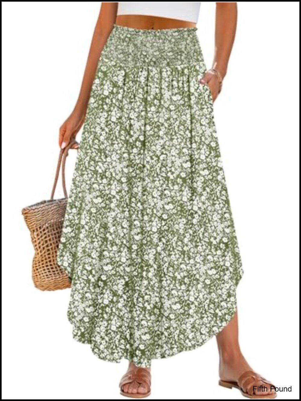 Women High Waist Floral Flowy Boho Maxi Skirt with Pockets Pleated Summer